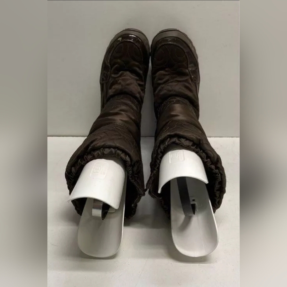 COACH Drexel Designer Brown Nylon Signature Rain Snow Zip Boots Women 7.5 M - Picture 4 of 5